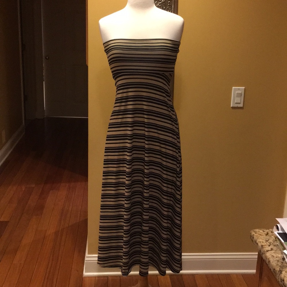 LulaRoe Black/Tan Strapless Dress/Maxi-Skirt XXS
